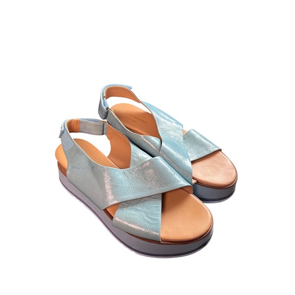 Paloma Barcelo Tyler Light Blue Leather Platform Slingback Sandals Size 38/7.5